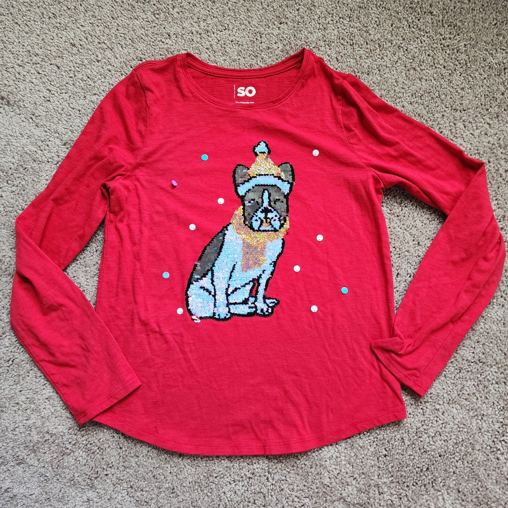 Youth Girl Christmas Dog Sequin Top